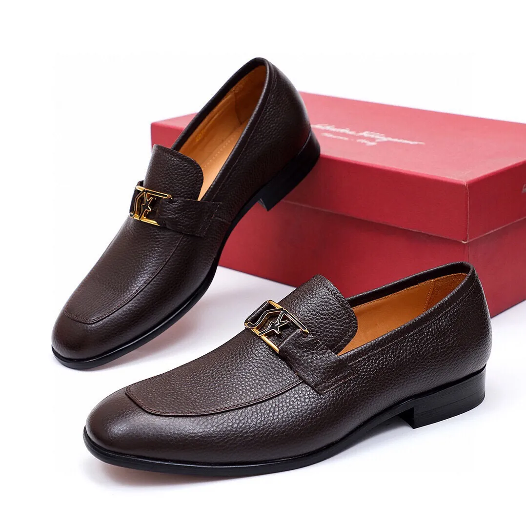 Men's Men's Shoes 💰540 💐[Ferragamo/Ferragamo] New 🐲Ferragamo* Ferragamo classic formal leather shoes! It uses imported first-layer pebbled cowhide leather upper + luxurious hardware buckle, and the inner first-layer comfortable cowhide leather lining! Original wear-resistant rubber outsole! Code number 38-44 (45🉑️customized)